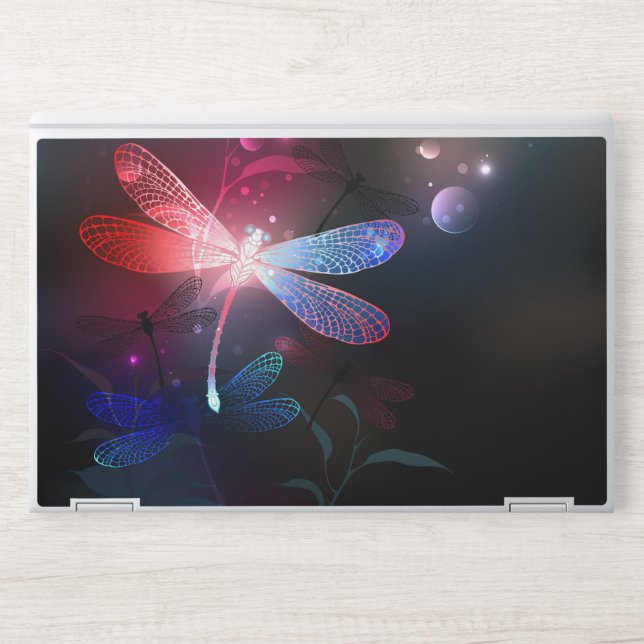 Glowing red dragonfly HP laptop skin (Front)