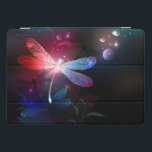 Glowing red dragonfly iPad pro cover<br><div class="desc">Glowing,  flying,  red dragonfly,  with transparent,  detailed wings on dark,  nocturnal,  luminous background with tropical plants and fireflies. Red dragonfly.</div>
