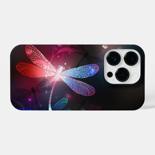 Glowing red dragonfly iPhone 14 pro case