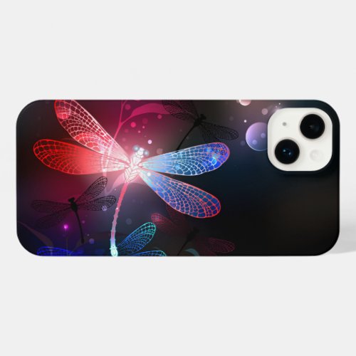Glowing red dragonfly iPhone 14 plus case