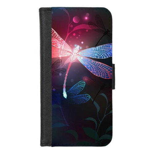 Glowing red dragonfly iPhone 87 wallet case