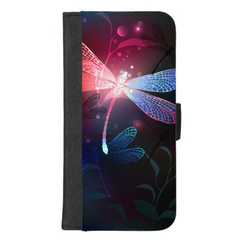 Glowing red dragonfly iPhone 87 plus wallet case