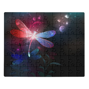 Glowing red dragonfly jigsaw puzzle