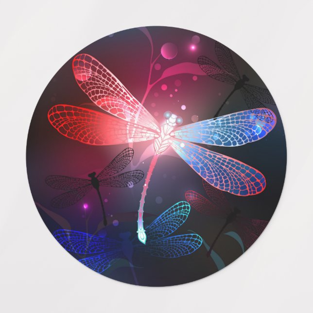 Glowing red dragonfly kids' labels (Design 1)