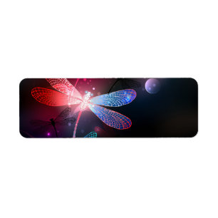 Glowing red dragonfly label