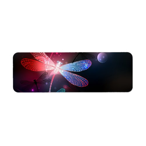 Glowing red dragonfly label