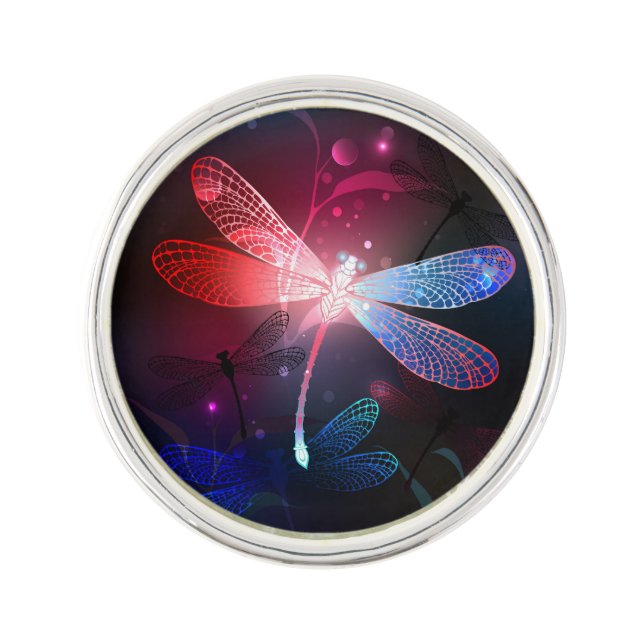 Glowing red dragonfly lapel pin (Front)
