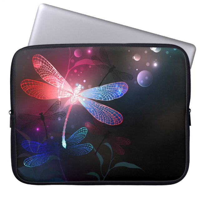 Glowing red dragonfly laptop sleeve (Front)