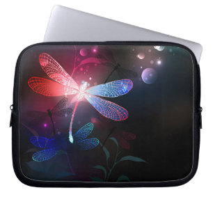 Glowing red dragonfly laptop sleeve