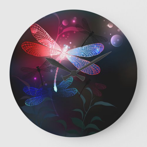 Glowing red dragonfly large clock