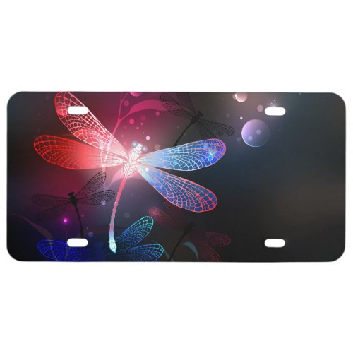 Glowing red dragonfly license plate