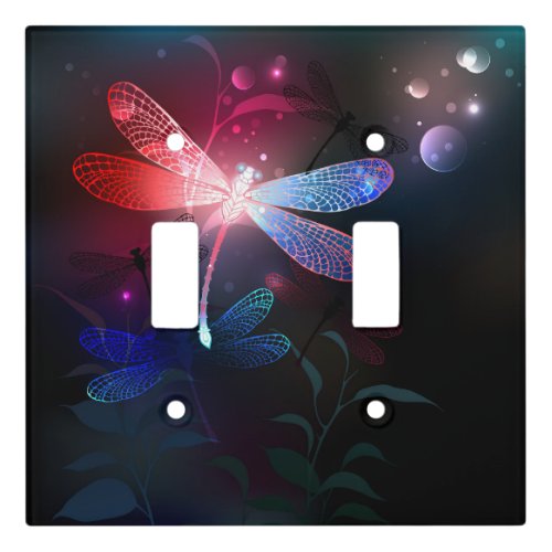 Glowing red dragonfly light switch cover