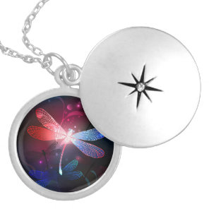 Glowing red dragonfly locket necklace