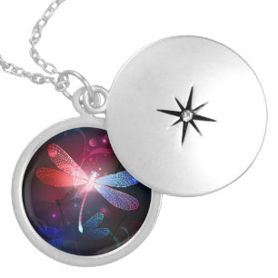 Glowing red dragonfly locket necklace