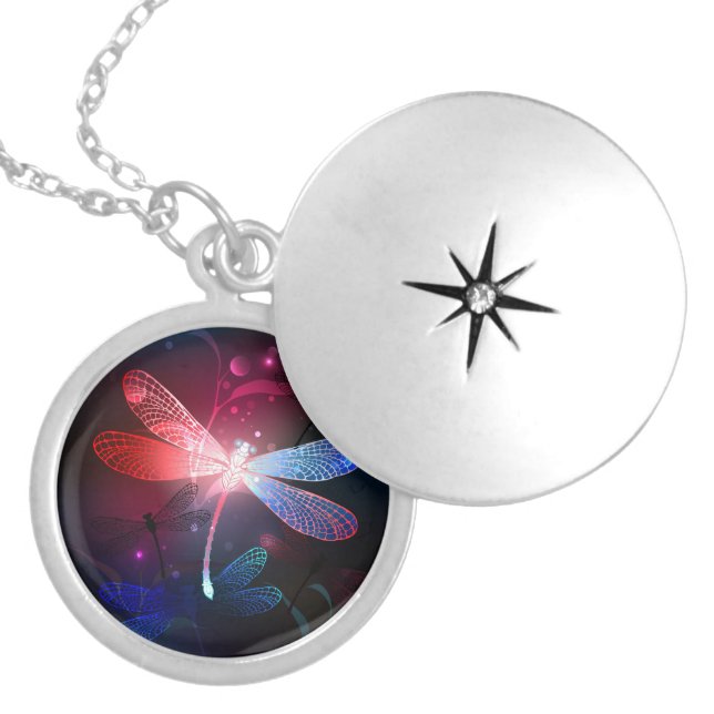 Glowing red dragonfly locket necklace (Front)