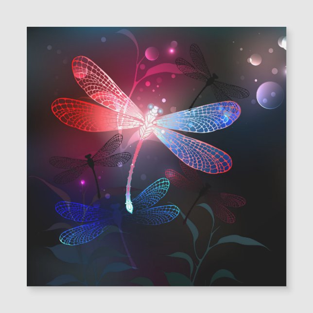 Glowing red dragonfly magnetic invitation (Front)