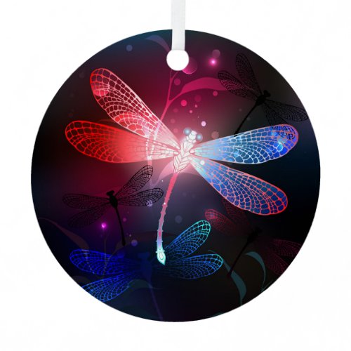 Glowing red dragonfly metal ornament