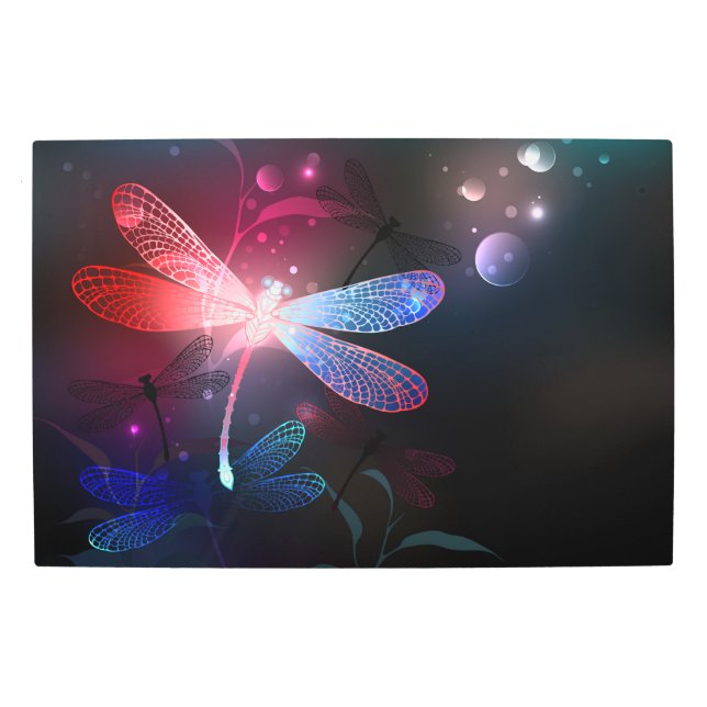 Glowing red dragonfly metal print (Front)
