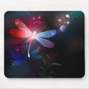 Glowing red dragonfly mouse pad