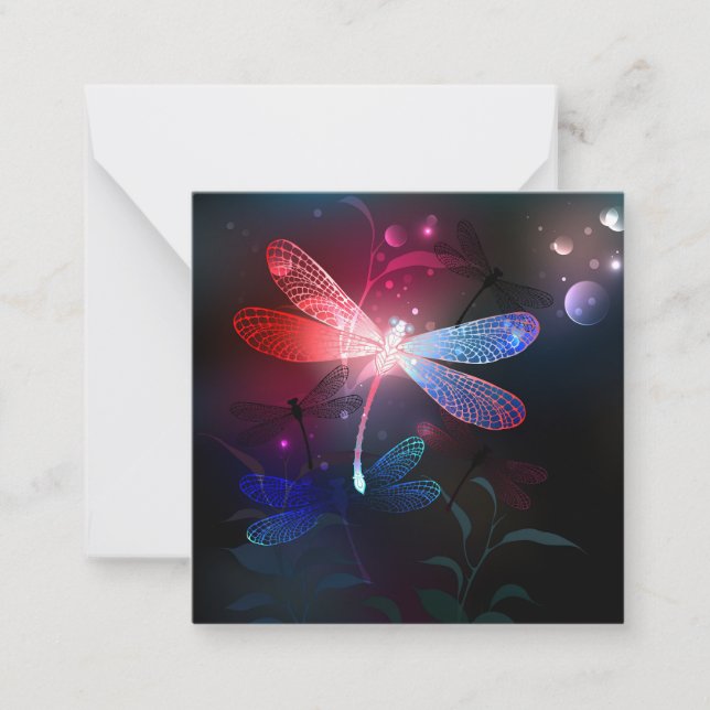 Glowing red dragonfly note card (Front)