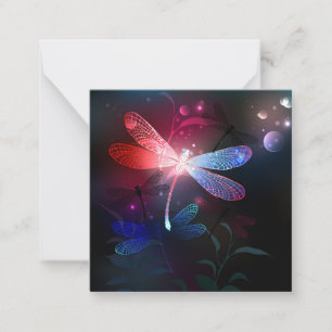 Glowing red dragonfly note card