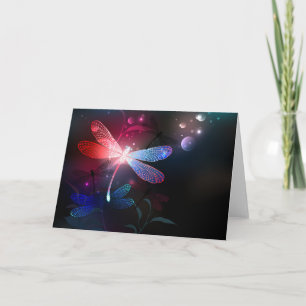 Glowing red dragonfly note card