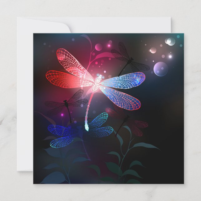 Glowing red dragonfly note card (Front)
