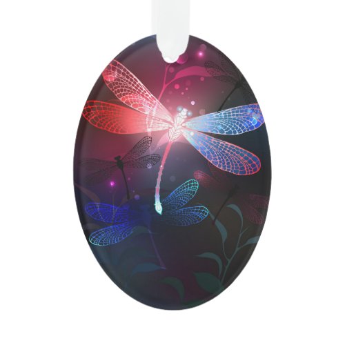 Glowing red dragonfly ornament