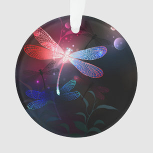 Glowing red dragonfly ornament