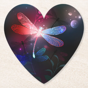 Glowing red dragonfly paper coaster
