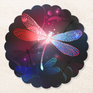 Glowing red dragonfly paper coaster