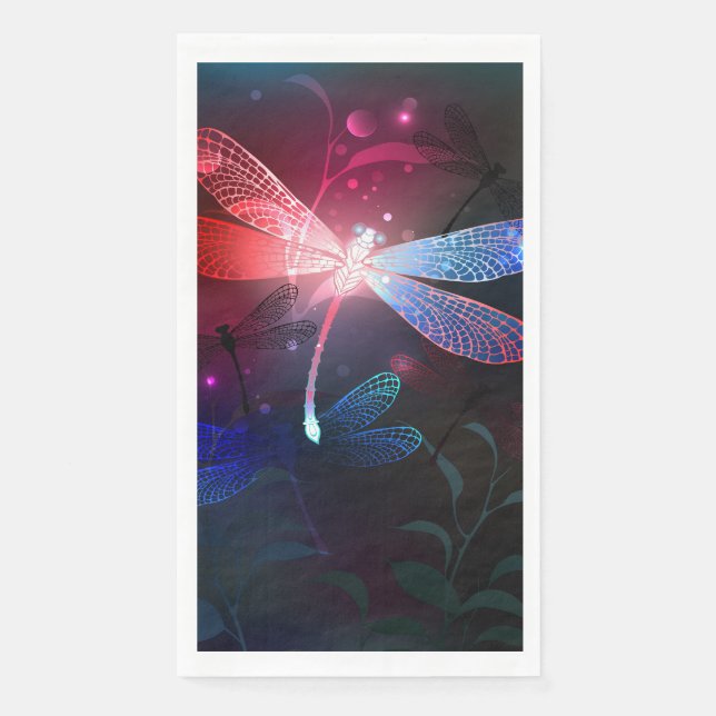 Glowing red dragonfly paper guest towels (Front)