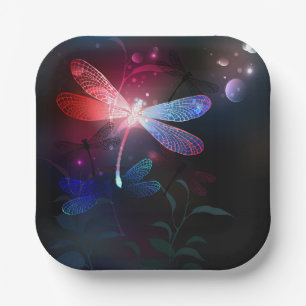 Glowing red dragonfly paper plates