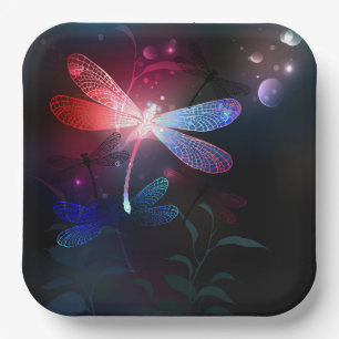 Glowing red dragonfly paper plates