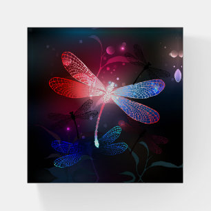 Glowing red dragonfly paperweight