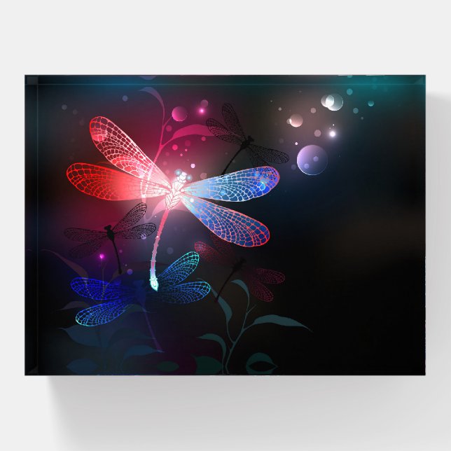 Glowing red dragonfly paperweight (Front)