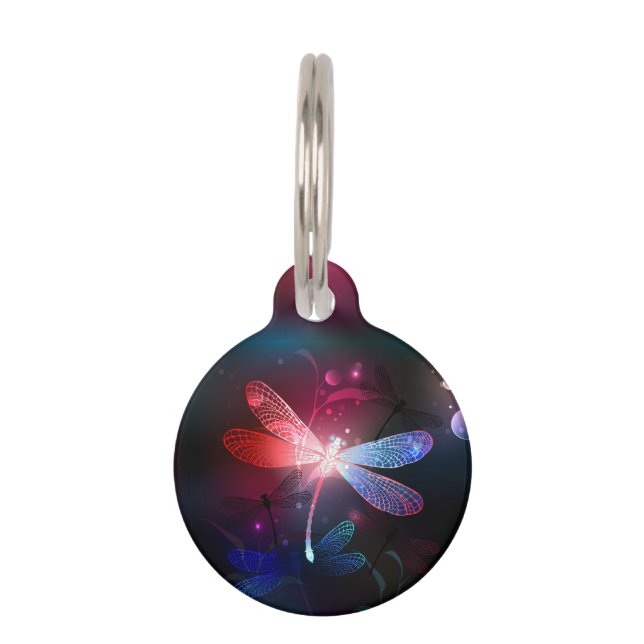 Glowing red dragonfly pet ID tag (Front)