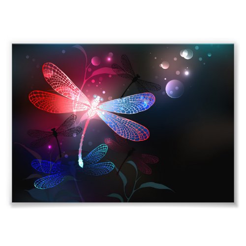 Glowing red dragonfly photo print