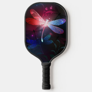 Glowing red dragonfly pickleball paddle