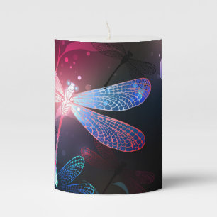 Glowing red dragonfly pillar candle
