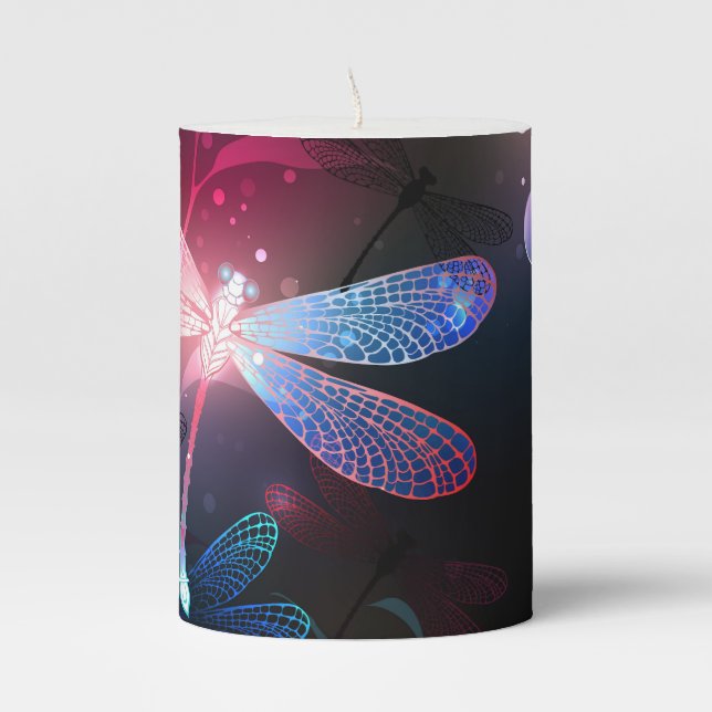 Glowing red dragonfly pillar candle (Front)