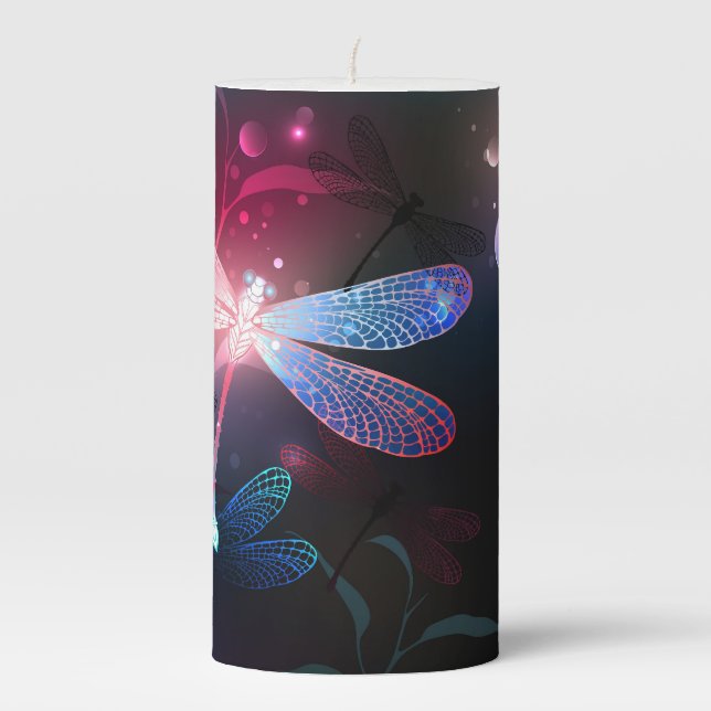 Glowing red dragonfly pillar candle (Front)