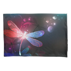 Glowing red dragonfly pillow case
