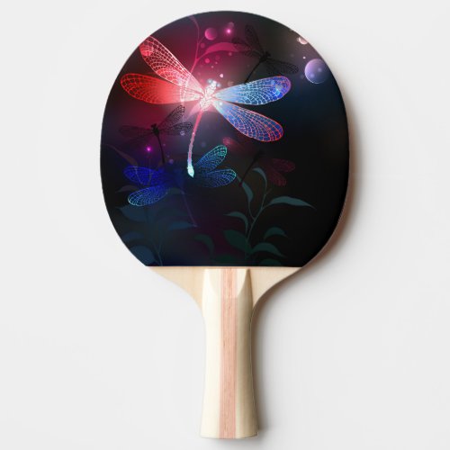 Glowing red dragonfly ping pong paddle