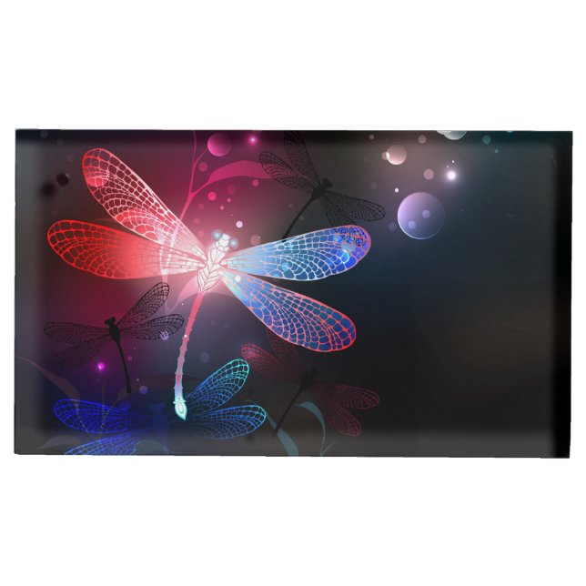 Glowing red dragonfly place card holder (Front)