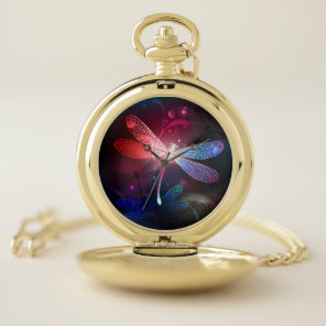 Glowing red dragonfly pocket watch