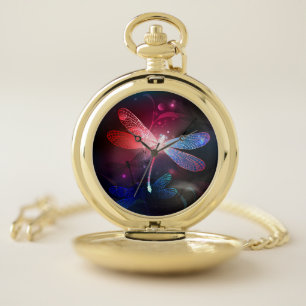 Glowing red dragonfly pocket watch