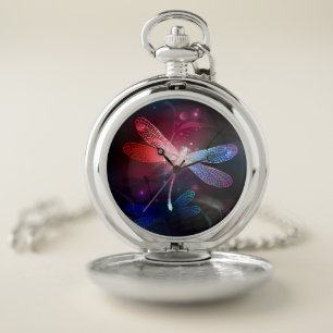Glowing red dragonfly pocket watch