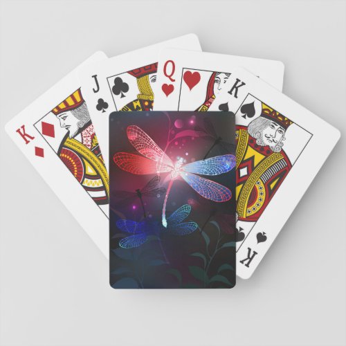 Glowing red dragonfly poker cards