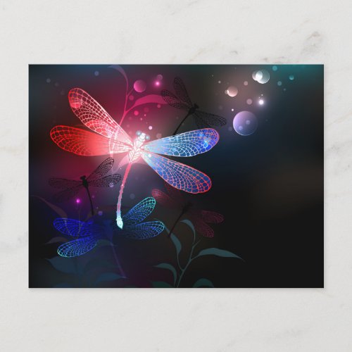 Glowing red dragonfly postcard